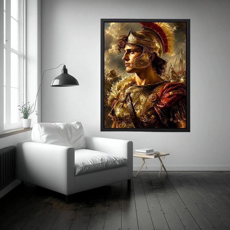 Ancient warrior portrait canvas art for luxury office and library decor.