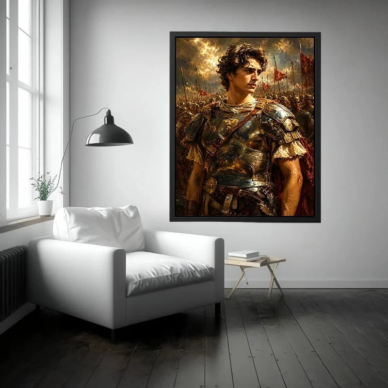 Ancient warrior battlefield canvas art for luxury office and living room decor.