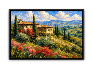 Italian countryside villa landscape in impressionist countryside painting style for dining room decor.