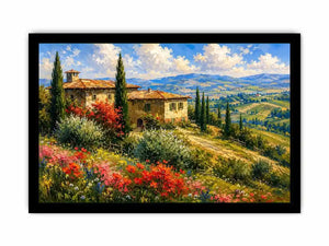 Italian countryside villa landscape in impressionist countryside painting style for dining room decor.