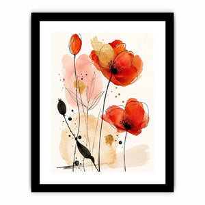 Abstract watercolor poppy floral artwork for stylish living room wall decor.