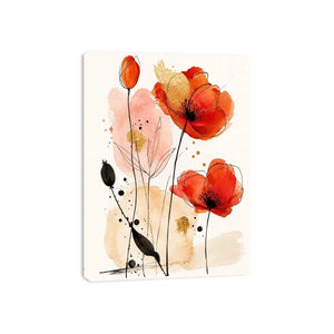Abstract watercolor poppy floral artwork for stylish living room wall decor.