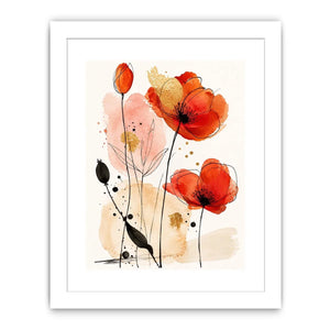 Abstract watercolor poppy floral artwork for stylish living room wall decor.