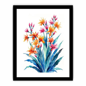 Vibrant tropical watercolor floral bouquet for stylish living room wall decor.