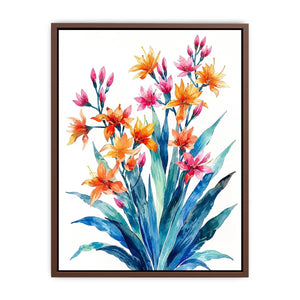 Vibrant tropical watercolor floral bouquet for stylish living room wall decor.
