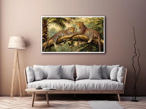 Luxury leopard jungle painting for stylish living room wall decor.