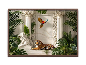 Tiger in luxurious tropical marble palace for stylish living room wall decor.