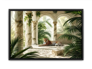 Leopard in tropical marble pavilion for stylish living room wall decor.