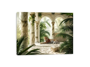 Leopard in tropical marble pavilion for stylish living room wall decor.