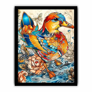 Colorful decorative duck illustration with floral patterns and intricate artistic details