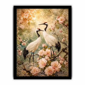 Elegant cranes with cherry blossoms for stylish living room wall decor.
