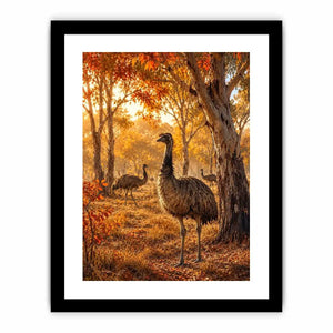 Autumn Emu Grove watercolor style canvas art for elegant modern home decor.