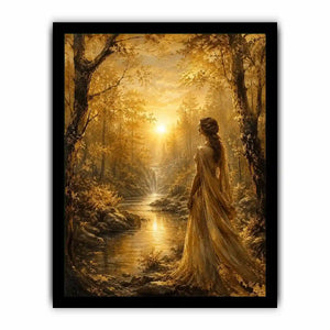 Golden Forest Gaze watercolor style canvas art for elegant modern home decor.