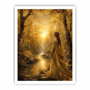 Golden Forest Gaze watercolor style canvas art for elegant modern home decor.