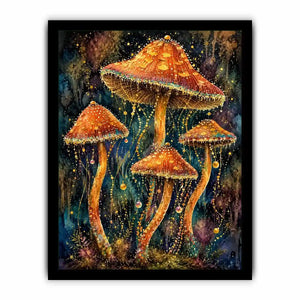 Celestial Mushroom Bloom watercolor style canvas art for elegant modern home decor.