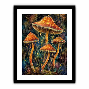 Celestial Mushroom Bloom watercolor style canvas art for elegant modern home decor.
