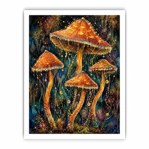 Celestial Mushroom Bloom watercolor style canvas art for elegant modern home decor.