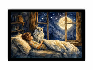 Moonlit Owl Dreams watercolor style canvas art for elegant modern home decor.