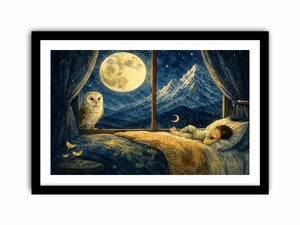 Alpine Moon Watch watercolor style canvas art for elegant modern home decor.