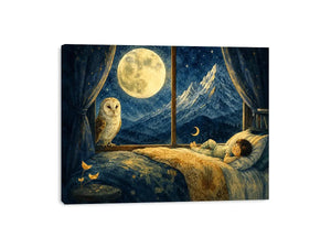 Alpine Moon Watch watercolor style canvas art for elegant modern home decor.