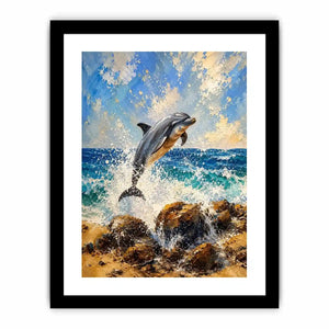Coastal Dolphin Splash watercolor style canvas art for elegant modern home decor.