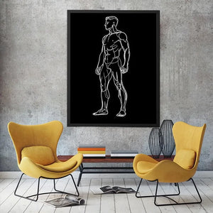 Neon Anatomy Figure watercolor style canvas art for elegant modern home decor.