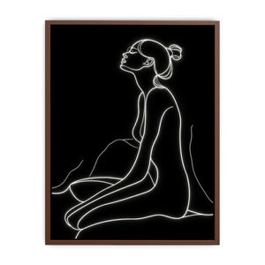Minimal glowing line art of a seated woman for modern bedroom and living room decor.