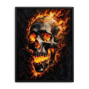 Fiery skull artwork with glowing flames for dramatic office or mancave decor.