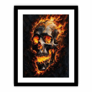 Fiery skull artwork with glowing flames for dramatic office or mancave decor.