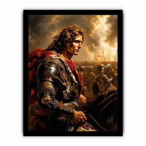 Classical warrior portrait canvas art for luxury office and library interiors.