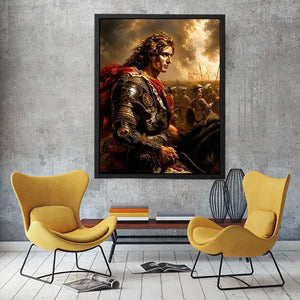 Classical warrior portrait canvas art for luxury office and library interiors.