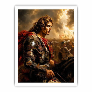 Classical warrior portrait canvas art for luxury office and library interiors.