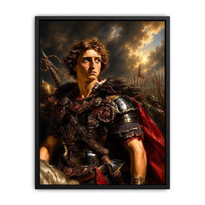 Roman warrior portrait with rich armor details for sophisticated office decor.
