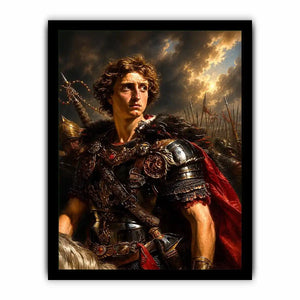 Roman warrior portrait with rich armor details for sophisticated office decor.
