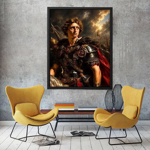 Roman warrior portrait with rich armor details for sophisticated office decor.