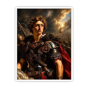 Roman warrior portrait with rich armor details for sophisticated office decor.