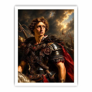 Roman warrior portrait with rich armor details for sophisticated office decor.