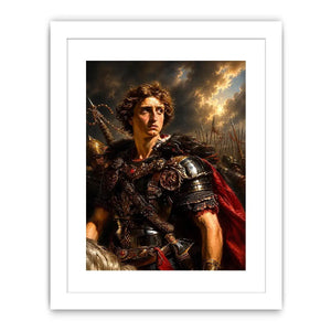 Roman warrior portrait with rich armor details for sophisticated office decor.