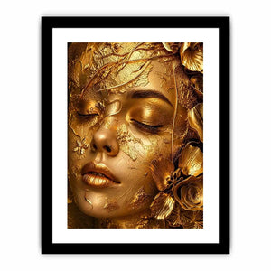 Gold textured portrait artwork with floral elegance for upscale modern interiors.