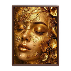 Gold textured portrait artwork with floral elegance for upscale modern interiors.