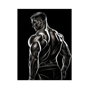 Black and white muscular male line art canvas for modern masculine interior decor.