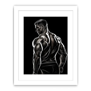 Black and white muscular male line art canvas for modern masculine interior decor.
