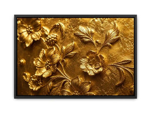 Elegant gold floral relief artwork for luxury living room and hallway decor.