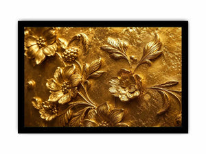 Elegant gold floral relief artwork for luxury living room and hallway decor.