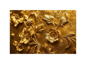 Elegant gold floral relief artwork for luxury living room and hallway decor.