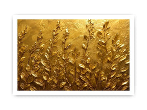 Gold botanical canvas print for warm minimalist bedroom and hallway decor.