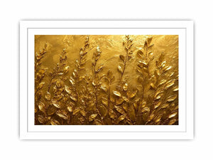 Gold botanical canvas print for warm minimalist bedroom and hallway decor.