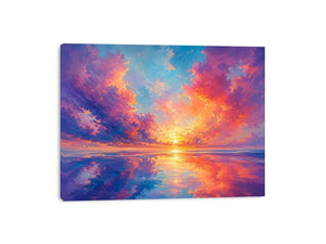 Colorful pastel sunset ocean canvas art for modern living room decor.
