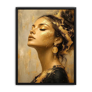 Luxury textured woman portrait canvas art with gold accents for elegant modern living room decor.
