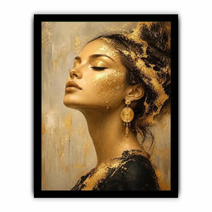 Luxury textured woman portrait canvas art with gold accents for elegant modern living room decor.
